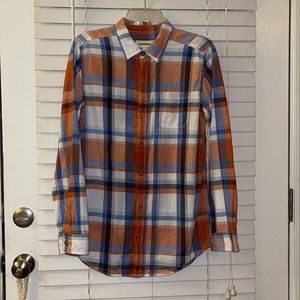 Like New Boys XL (18) RuffHewn Orange and Blue Plaid Button Down Shirt